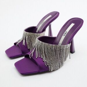 ZARA PURPLE SPARKLY HEELED SANDALS BRAND NEW WITH TAGS US 8 EUR 39